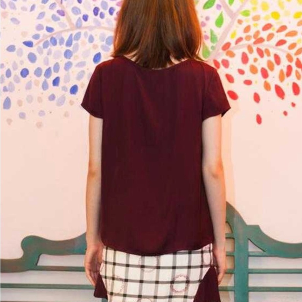 Modcloth Book of Deer Burgundy and White Jam Print Blouse - Picture 3 of 7